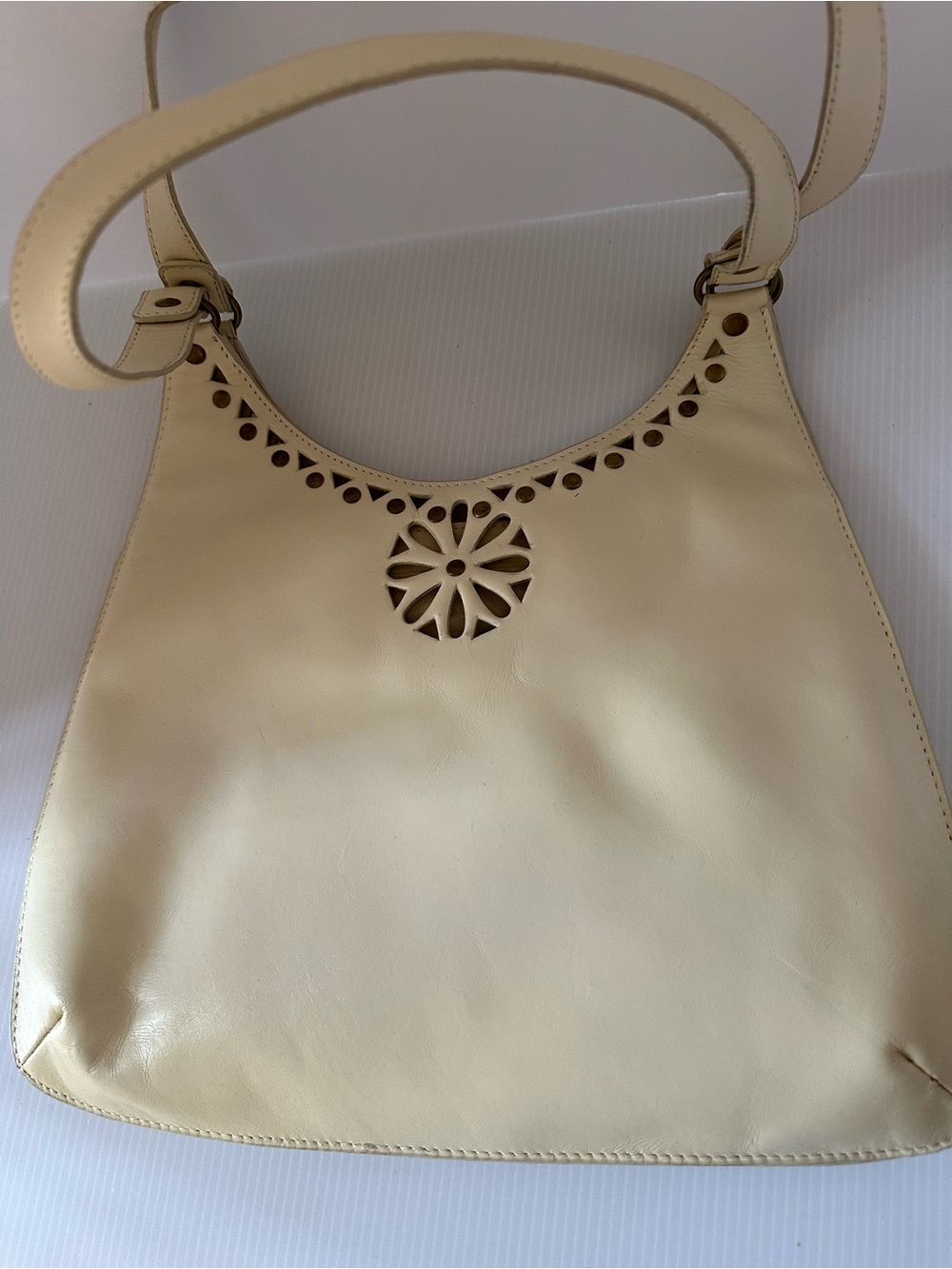 Max New York Cream Leather Cutout Studded Shoulder Bag